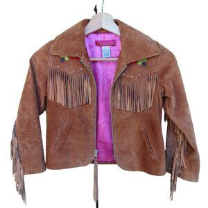 Mimi & Maggie Girls Leather Jacket Suede Embroidery Fringe Rhinestones 6x 6